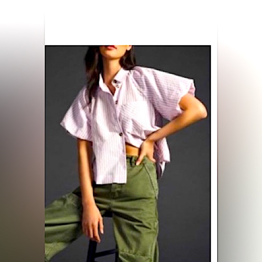 NWT Anthropology Maeve Bubble Sleeve Blouse.  Purple stripe.
